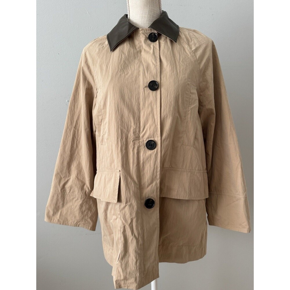 Déluc Women’s Tan Canvas Barn Jacket Leather Trim Women’s Size Small Chore